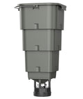 Five Gallon Hanging Deer Feeder With Programmable Digital Timer Four Automatic Dispensing Rounds durable plastic housing side view.