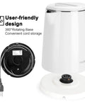 Stainless Steel Double Wall Electric Kettle 1.0L Cordless Tea And Coffee Kettle With Auto Shut Off And Boil Dry Protection
