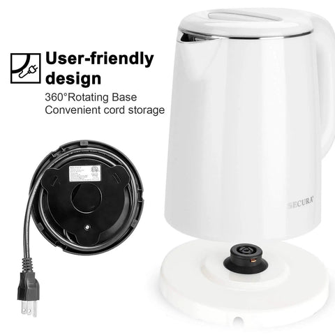 Stainless Steel Double Wall Electric Kettle 1.0L Cordless Tea And Coffee Kettle With Auto Shut Off And Boil Dry Protection