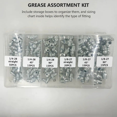 Check Out This Awesome Hydraulic Straight Kit With 260 Grease Fittings, Galvanized Iron Zerk Nipples For Heavy Duty Maintenance Jobs And Engine Repairs. 260-piece boxed assortment