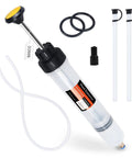 Grease Monkey Pick Fluid Extractor Pump With 39 Inch Hose And Reinforced Extension Tubes, showing 500cc pump and 39 inch hose accessories.