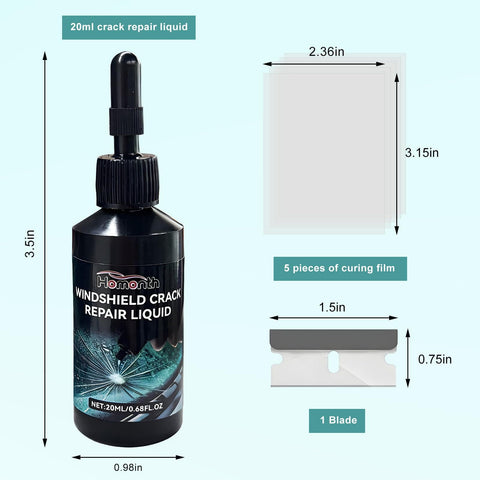 Windshield Crack Repair Kit For Cars, Easy Fix Liquid Resin Filler, Transparent UV Curing Glass Repair with 20ml bottle and tools
