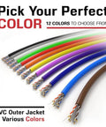 Cat6 Ethernet Cable 1000ft Bulk White, High Speed 550MHz UTP Cable, 23AWG CCA Conductors, Solid Core shown in multiple colors