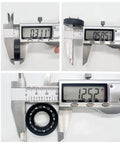 Replacement pool vacuum turbine bearing; front and side views show black plastic housing with metal ball bearings, 1.25 in.