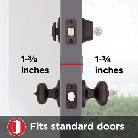 Cove Entry Knob And Single Cylinder Deadbolt Combo Pack In Venetian Bronze, Universal Handing, door thickness fitment shown.