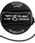 Gas Cap Replacement For BMW Mini Cooper, top view showing tight seal warning instructions, black color, attached tether