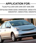 Application information for Electric Inverter Coolant Pump For Toyota Prius Hybrid 2004 And 2009 on silver Prius showing OEM numbers.