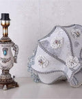 Retro Fabric Bedside Table Lamp With Resin Spherical Body, Handmade Victorian Style Lighting, Cloth Lampshade, detailed view