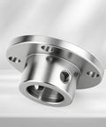 Close-up of Tough-As-Nails 8mm rigid flange motor coupling in corrosion-resistant steel for DIY projects and models