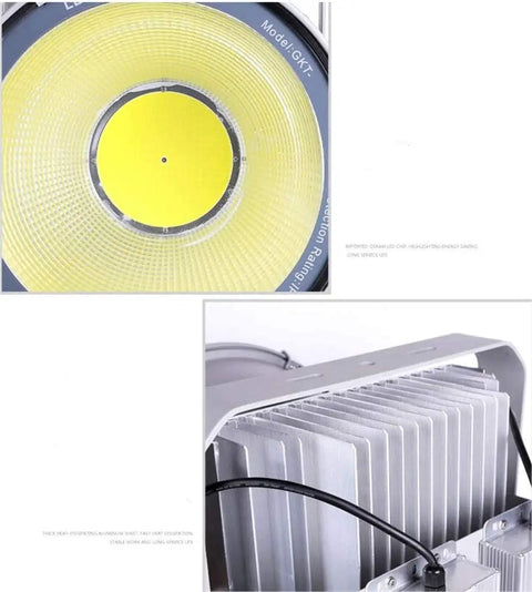 Hella Bright Outdoor Floodlight Delivering Serious Lumens And Rock Solid IP66 Waterproof Build crafted from heavy duty aluminum alloy, showing lens and cooling fins.