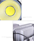 High Output Rechargeable Led Floodlight For Outdoor Job Sites Hardened Aluminum Housing Ip66 Waterproof Work Lamp Built For The Grind And Tower Crane Rig Setup close-up view of light lens and aluminum heat sink for cooling.