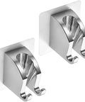 Heavy Duty Chrome Handheld Shower Head Holder With Two Hanger Hooks Self Adhesive Wall Mount For Standard Shower Heads Waterproof