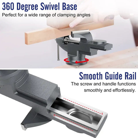 All-Purpose Table Vise With 3 Inch Jaw Opening And 360 Degree Swivel Base, Heavy Duty Bench Clamp For Woodworking And Metalworking, Thickened 0.2 Inch Jaw For Superior Grip, Fits Most Workbenches And Tables.