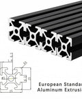 1010 Aluminum Extrusion T Slot 600mm Black 4 Pack European Standard 10x10 Aluminum Profile with technical drawing