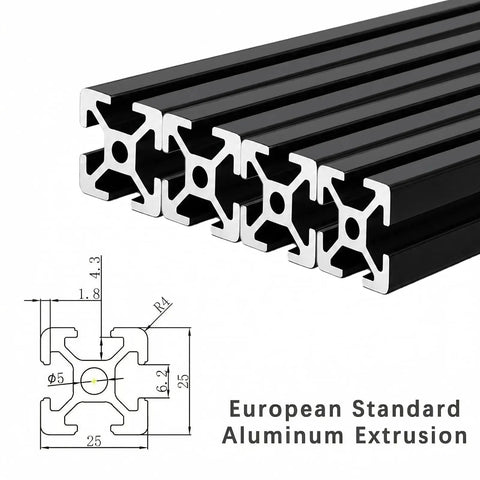 Heavy Duty 1010 Aluminum Extrusion T Slot 1500mm Black 8 Pack For DIY Frames Enclosures And CNC Projects With High Strength Anodized Rails, black T-slot rails with profile diagram
