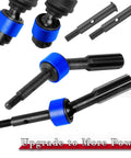 Rear Driveshaft CVD And Front Axle Upgrade Kit For One Tenth Slash 2WD And Slash VXL 2WD, navy blue with black ends.