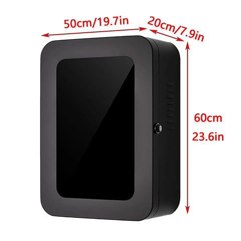 Top Shelf Outdoor Ev Charger Protection Box Wall Mounted With Dang Tough Tempered Glass And Rust Resistant Steel Shielding Featuring A Secure Mechanical Combo Lock For Everyday Plug In Sessions Small Model dimensions showing front side view with measurements.