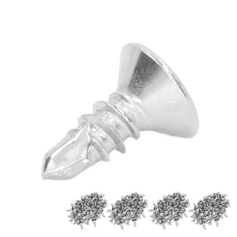Close-up of a 200Pcs 13mm Self Drilling Screws Countersunk Cross Head Stainless Steel Fasteners For Wood And Metal Kit M4.8-16 Easy Install