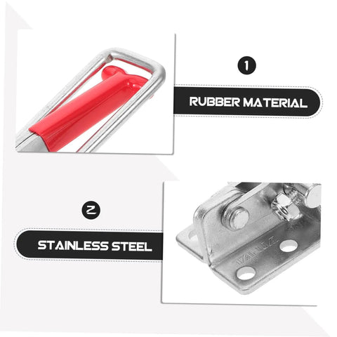 Close-up of rubber T handle hasp latch for toolboxes and car hoods, with rubber material and stainless steel details