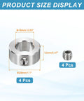 Product Size Display of Stainless Steel Shaft Collar Set, 4 Pack, 16mm Inner Diameter, 28mm Outer Diameter, 12mm Thick, Single Hole Bore.