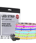 Ultra Bright FCOB RGB LED Strip Light 810 LEDs Per Meter High Density Flexible Color Changing Tape for Bedroom and Cabinet Decor 16.4 Ft DC12V 10mm Wide UL Listed No Adapter or Controller Needed packaging and rolled strip