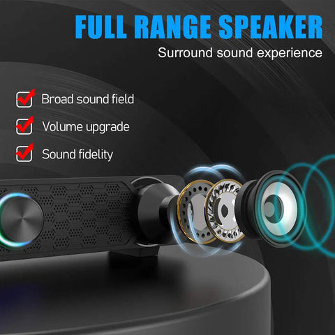 Compact Desktop PC Speakers With USB Powered Wired Connection For Monitor Setup, visual feature exploded view of speaker components