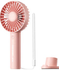 Handheld Portable Fan With 4000mAh Rechargeable Battery And 10 Hour Battery Life, compact pink design with stand