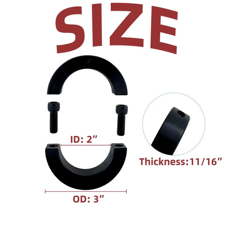 Beefy Heavy Duty Clamp On Set Screw Collar With 2 Inch Bore, 3 Inch OD, Black Oxide, 4 Piece Set, construction and machinery use