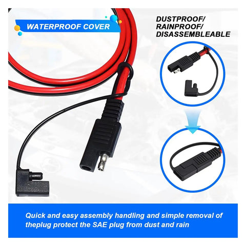 Heavy Duty 3 2FT Alligator To Sae Battery Charging Cable With Thick Insulated Clamps Quick Snap Disconnect For Car Solar Power And Dead Jump Start No Fuss Wiring Setup with waterproof cover and SAE connectors.