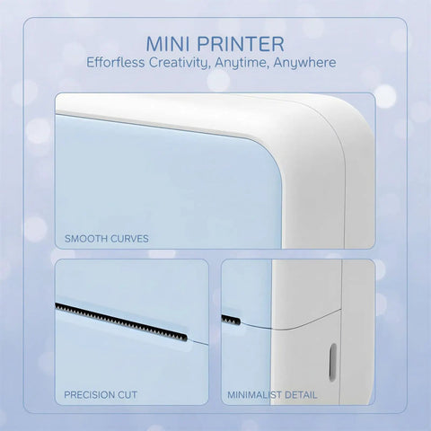 Close-up details of YhomU Portable Mini Label Maker Machine With Wireless Thermal Printing For Ios And Android Phones in light blue.