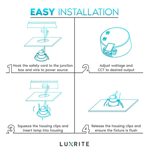 Easy installation guide for 4 Inch LED Recessed Canless Downlight With J Box, Easy Install, 9W, 12W, 15W Options, 3000K Soft White, 4000K Cool White