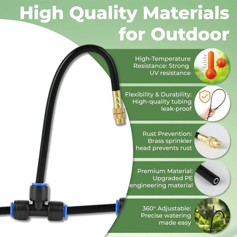 130 Ft Drip Irrigation Kit For Garden With 20 Adjustable Sprayers And One Quarter Inch Tubing showing high-quality materials