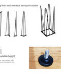 Black Thickened Hairpin Table Legs With Adjustable Height showing 8mm solid steel design for sturdy dining and coffee table support.