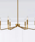 Six Light Modern Brushed Brass Chandelier 26 Inch Hanging Ceiling Light Fixture For Living Room Dining Room And Kitchen Island Industrial Candle Style Dope Tubular Design.