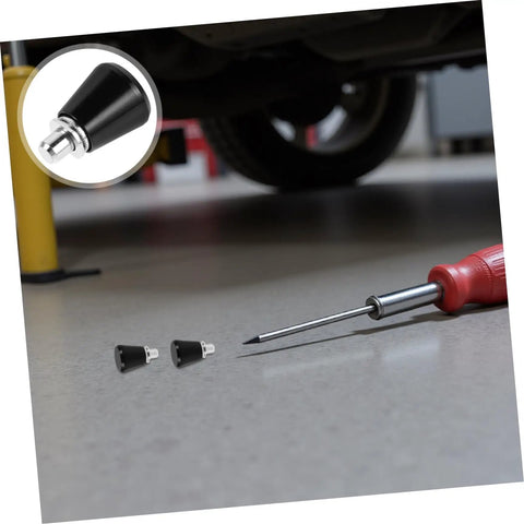 Get These 4Pc Industrial Spring Plunger Pins For Your Machine Shop. Adjustable Metal Locating Pins on workshop floor with screwdriver.
