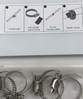 Emergency Pipe Repair Kit With 12 Patches And Clamps For Quick Leak Fix On One Quarter To One And A Quarter Inch Copper PVC And Metal Pipes No Water Shut Off Easy To Use Do It Yourself Patching For Straight Pipes And Elbows, instruction guide and clamps visible