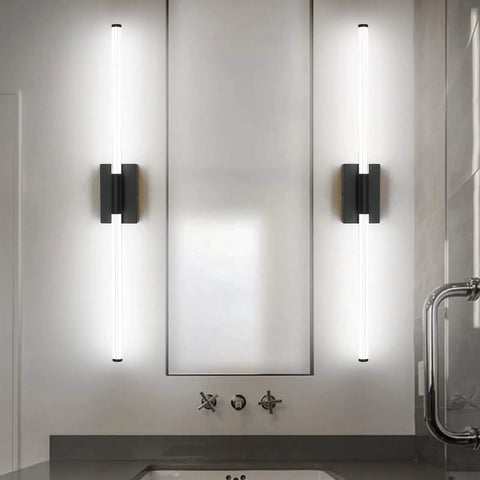 Modern LED Vanity Light For Bathrooms, 40 Inch Over Mirror Fixture With 360 Degree Full Lighting, 32W 5500K Cool White, Hardwired Wall Sconce In Matte Black Metal, Anti Rust Finish, Integrated LED Included installed above bathroom sink