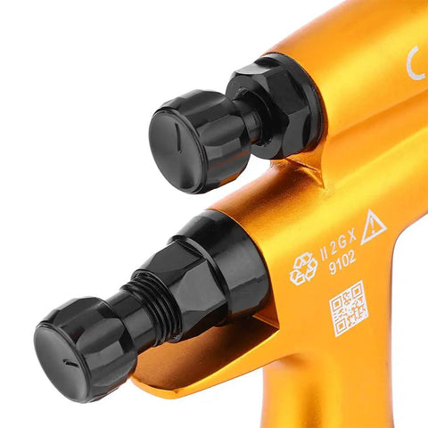 Close-up of adjustable knobs on Heavy-Duty 1.3mm Gravity Paint Sprayer With High Atomization Pneumatic Airbrush.
