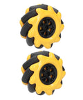 60mm Mecanum robot wheels set with black rubber for smooth omni-directional movement in smart robot projects. Ideal for DIY robotics kits.