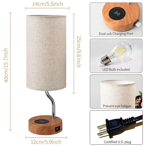 Set Of 2 Smart Bedside Table Lamps With Wireless Charging Pad And USB Port, Touch Control LED Desk Lights
