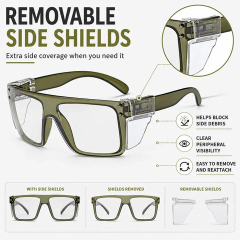 Solid Z87 Compliant Safety Glasses Featuring Kickass Photochromic Transition Lenses With Slick Removable Side Shields For Heavy Duty Impact Protection And Smooth UV400 Anti Blue Light Filters