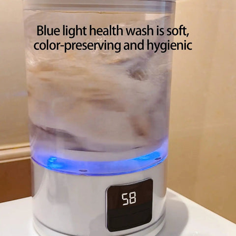 Portable Cordless Washing Machine For Socks And Delicates 3000Mah Battery hands-free operation showing blue light wash feature.