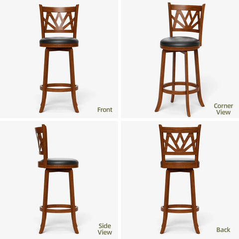 360 Degree Swivel Bar Stools Set Of 2 For Kitchen Island And Bar Farmhouse 30 Inch Height Chairs With Backs, four angles view