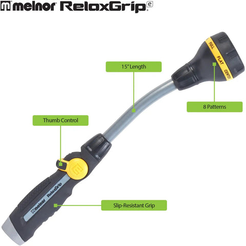 Relax Grip 15 Inch Garden Hose Wand With 8 Pattern Sprayer And Easy Thumb Control Adaptor Arthritis Friendly Lightweight Watering Wand