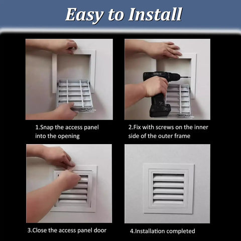 Installation steps for Super Heavy Duty Aluminum Louvered Access Panel Double Door Inspection Hatch For Ceilings Drywall Cabinets.