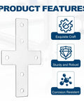 Six Piece Cross Shape Corner Brackets For 3030 Aluminum Extrusion Carbon Steel Joint Plates shown with product features