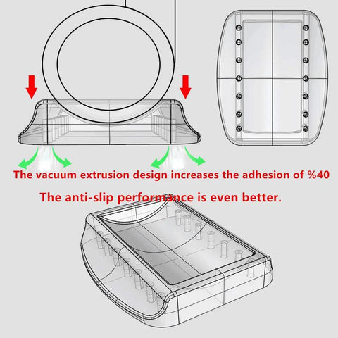 Diagram of All Wheels Furniture Caster Cups 4 Pack showing vacuum extrusion design and anti-slip silicone base technology.