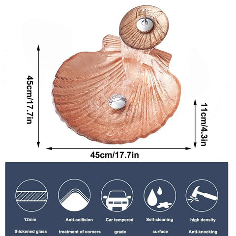 Artistic Bathroom Vessel Sink Shell Shaped Crystal Glass Wash Bowl Sink counter top with waterfall faucet, 45cm size.