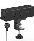 Desk Clamp Power Strip With USB C PD, 9 Outlets And 4 USB Ports, black charging station, edge mount design