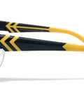Prescription Compatible Safety Glasses With Bold Black And Yellow Frames, side view showing clear lenses and distinctive frame design.